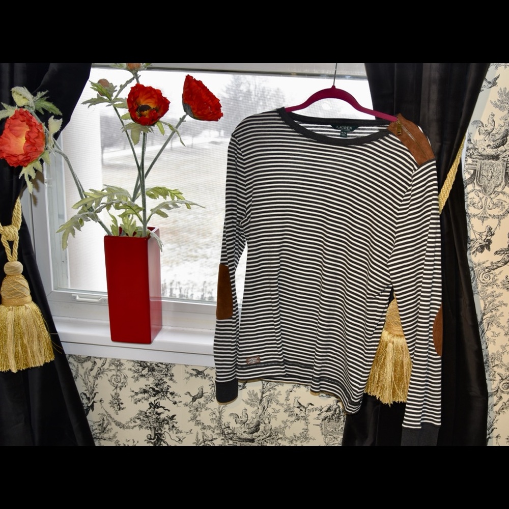 Ralph Lauren L/Sl  T Shirt with faux Leather elbows and collar detail size XL